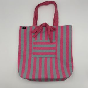 TOTE BAG A RAYAS ROSA Y GRIS